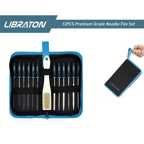 Libraton Needle Files Set 13PCS with 6 Steel File, 6 Diamond File Set, Cleaning Brush & Carrying Case for Wood and Metal Work DIY Metal File