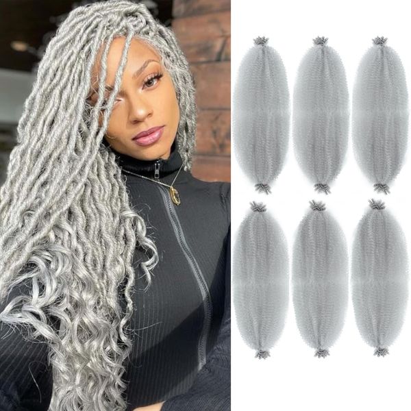 Afro Twist Hair 24 Inch 6 Packs, Springy Afro Twist Hair Pre Fluffed Spring Twist Hair Pre Stretched Wrapping Hair for Soft Locs Hair Extensions (24 Inch (Pack of 6), Gray#)