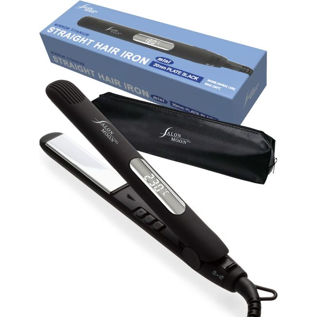 SALONMOON Mini Straight Hair Iron, 0.8 inches (20 mm), Can Be Curled, 2-Way, Black, Heat Resistant, Case Included, Overseas Use