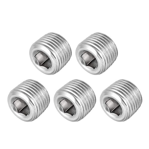 uxcell Hex Countersunk Plug Stainless Steel Pipe Fitting NPT Male Thread Socket Pipe Adapter Connector 1/8NPT, 5_pcs