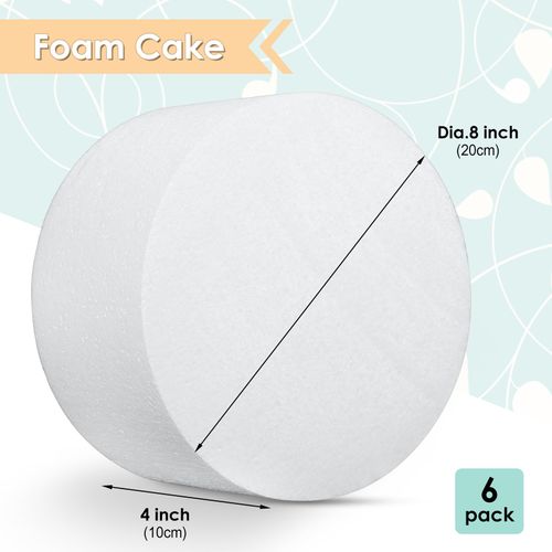 Suclain 6 Pack Round Foam Cake Dummy Tall Fake Wedding Cake for Decorating Valentine‘s Day Baby Shower Birthday Party, White (8 x 4 Inch)