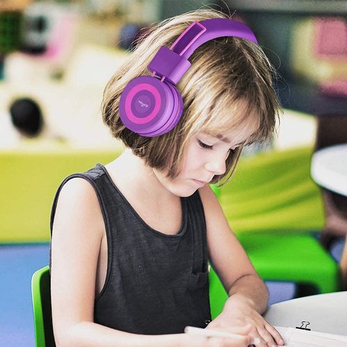 ELECDER i37 Kids Headphones for School Travel, Wired Headset with Foldable Corded Stereo Sound 3.5mm Jack On Ear Headphones for Kid Children Teens Boys Girls Smartphones Computer Kindle Tablet, Purple