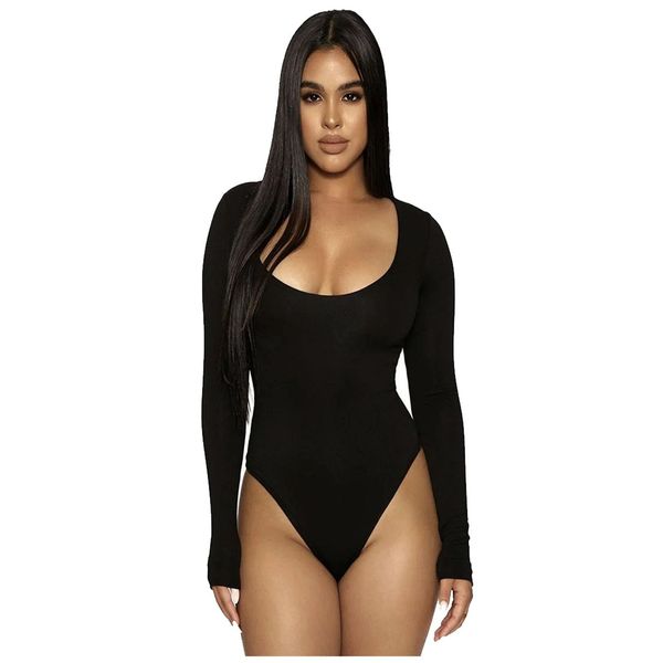 [Yulyu] Women's Long Sleeve Bodysuit, Deep U-Neck, Chest, Sexy, Slim Fit, Fashion, Women's, Inner Shirt, Stylish, Bodysuit, Leisure, Daily Wear, Thin, Tight Spring, Autumn and Winter, Sexy chest black