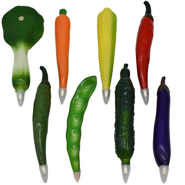 Maydahui Fashionable Vegetable Food Ballpoint Pen, Oil-based, 0.02 inch (0.5 mm), Black, Set of 8, Cute, Chili, Carrot, Eggplant, Peas, Cucumbers, 3D Fruit, Pen, Cute, Stationery, Children, Students,