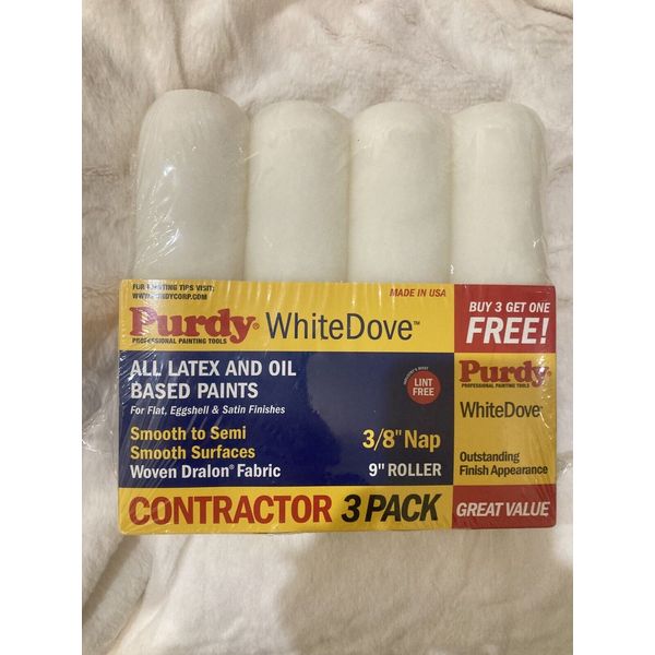 Purdy White Dove 9" Paint Rollers 3/8" Nap Set of Four Flat/Eggshell/Satin