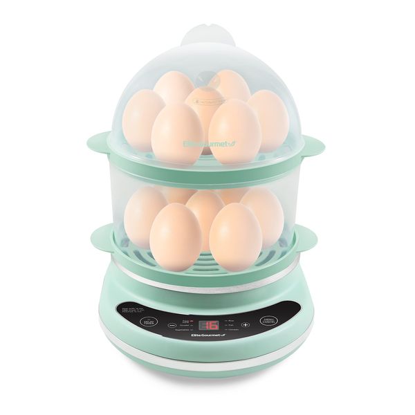 Elite Gourmet EGC314M Easy Egg Cooker Food Steamer, Rice Cooker, Poacher, Omelet & Soft, Medium, Hard-Boiled with Programmable Presets and Delay Timer, BPA Free, 14 eggs, Mint