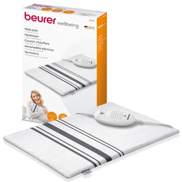 Beurer HK25UK Heat Pad | Electric heat pad for cosy warmth | 3 electronically regulated temperature settings | Machine-washable cotton cover | Automatic switch-off