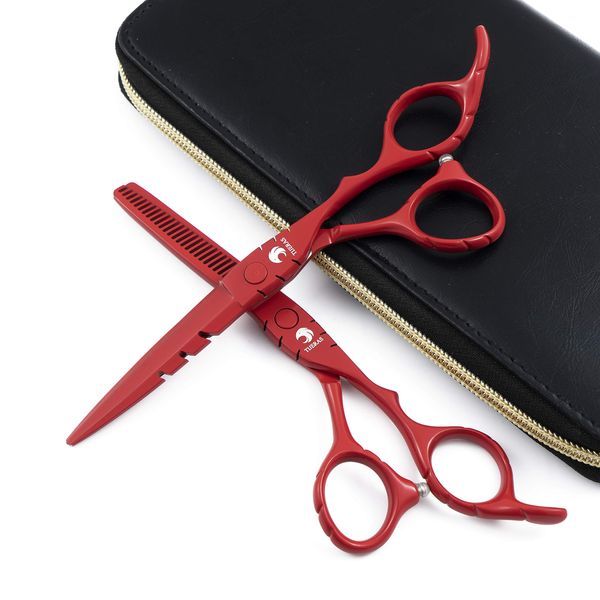 TIJERAS Professional Salon Hair Cutting Thinning Scissors Barber Shears Hair Cutting Tools Set 5.5 Inch, 6 Inch (5.5 Inch, Red)