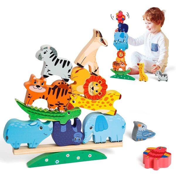 LULULIA Wooden Toys for 1 Year Old Girls Gifts,Stacking Animal Toys for 1-3 Year Old Boys,Montessori Toys for Toddler Building Blocks,Sensory Baby Toys 12 Months for 1 Year Old Girl