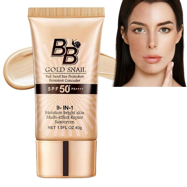 BB Cream Tinted Moisturiser With SPF,BB Cream Light,SPF50+ Gold Snail Sunscreen,Tinted Moisturiser Face Women,BB Cream Medium,Hydrating BB Cream Foundation Cover Blemishes,Color Correcting Cream