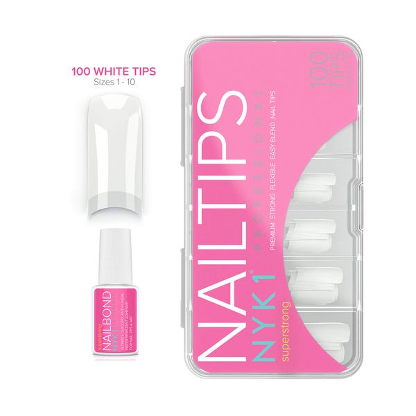 White Acrylic False Nail Tips with Strong Nail Glue - BEST PROFESSIONAL Strong Naturally Fake Nails Tip Kit Acrylics Set Plastic Artificial Fingernail Extensions Flexible UV LED Gel Nail Art Shellac Compatible