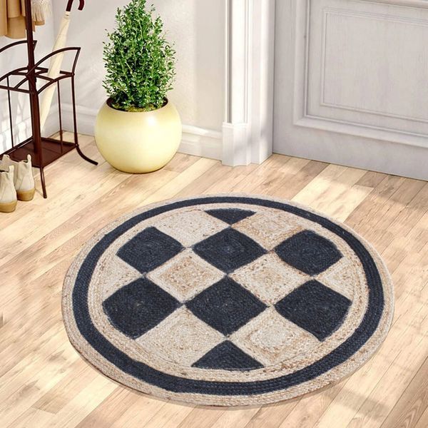 Jute Doormat Rug Half Circle Natural Handmade Modern Living Room Home Decor Rugs