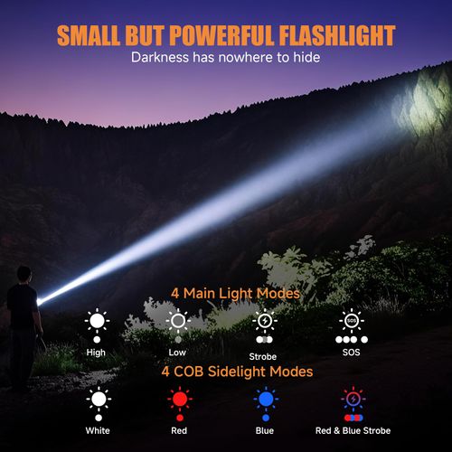 Rechargeable Tactical Flashlights High Lumens - Super Bright Small Powerful LED Magnetic USB C Flashlight, 8 Modes, Dual Button Waterproof Pocket Flash Light for Emergency, Car (1, Black)