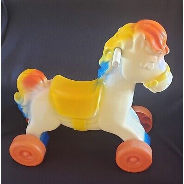 VINTAGE SUNSHINE PONY TODDLER RIDE ON WHEELS ROLLING SCOOT TOY HARD PLASTIC