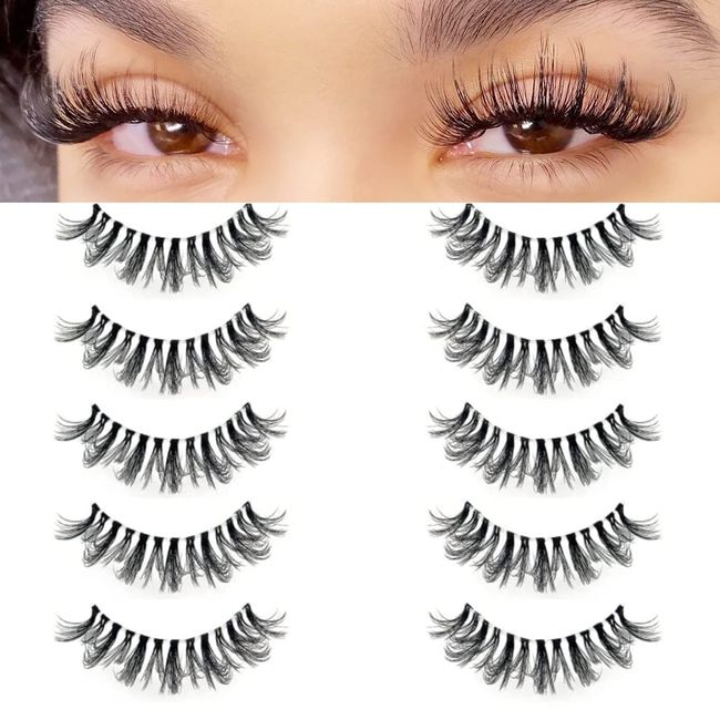 KSYOO Clear Band Dramatic Lashes 8-15mm D Curl Lashes Mink, Fluffy Semi-dramatic 3D Multi-Layered Strip Lashes, Reusable, Invisible Band Strip Eye Lashes - 5 Pairs (Clear Band U6) (Clear Band U6)