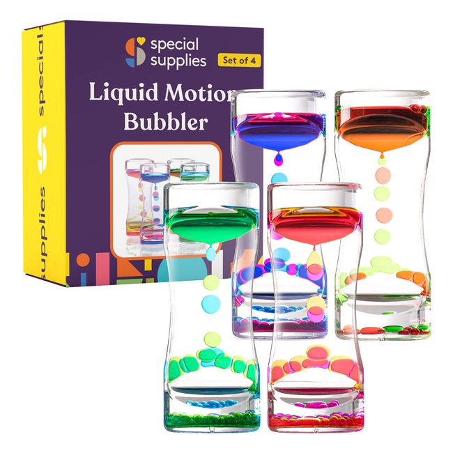 Special Supplies Liquid Motion Bubbler Toy (4-Pack) Colorful Hourglass Timer with Droplet Movement, Bedroom, Kitchen, Bathroom Sensory Play, Cool Home or Desk Decor