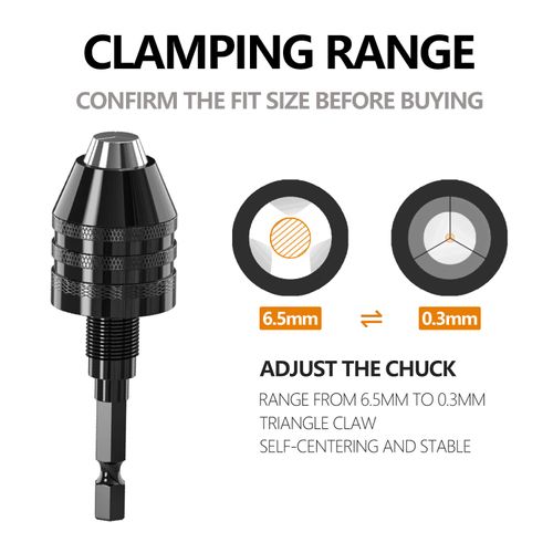 0.3-6.5mm Keyless Drill Chuck Conversion Tool Adapter, Mellbree Drill Chuck Quick Change Converter Screwdriver Driver Adapter with 1/4'' Hex Shank