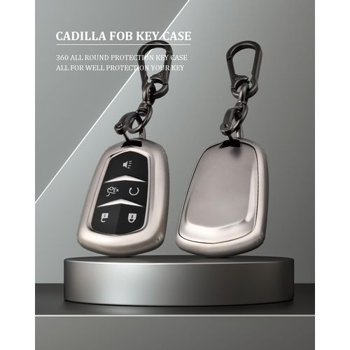 OFF WE GO for Cadillac Key Fob Cover, Premium TPU Car Key Protector Compatible with Cadillac CTS SRX CT4 CT5 CT6 XTS XT4 XT5 XT6 ATSL SLS STS Remote Fob Cover Case with KeyChain, Black