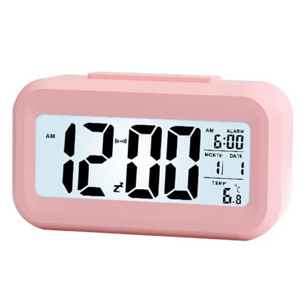 Alarm Clock, Table Clock, Stylish, Digital, Light, Easy to Read Simple, Thermometer, Multifunctional, Pink