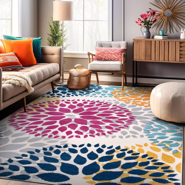 Rugshop Area Rugs Modern Floral Circles Carpet Rugs for Dining Room 3x5 Rug