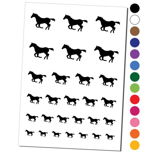 Horse Running Solid Temporary Tattoo Water Resistant Fake Body Art Set Collection - Black (One Sheet)