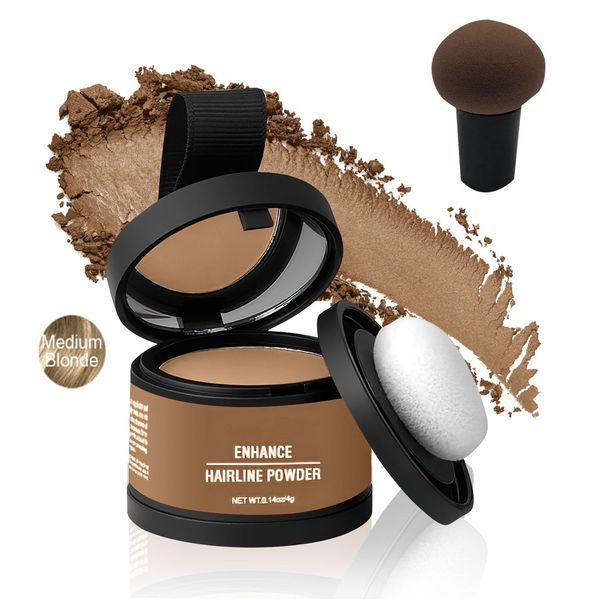 Magic Root Cover Up,Enhance Hairline Powder,Root Touch Up Powder with Mirror,Instantly Conceals Hair Loss,Water Sweat Resistant(Medium Blonde)