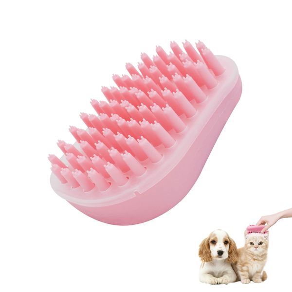 FuninCrea Cat Dog Bath Brush, Rubber Pet Sheddy Brush with Removable Screen, Gentle Dog Massage Brush Bristles Shedding Kit Pet Bath Brush for Washing, Grooming for Long Short Haired Pets (Pink)