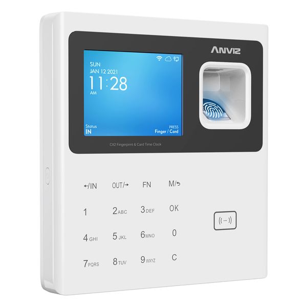 ANVIZ Time Clocks for Employees Small Business - CX2 Fingerprint Biometric Clock in and Out Machine - with Professional Cloud Software, Black