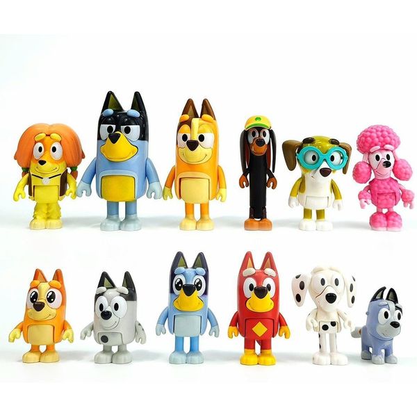 12 Pcs Wolfs-Bluey Figures Toys Playset, Wolves-Action Figurines Family and Friends Set Cake