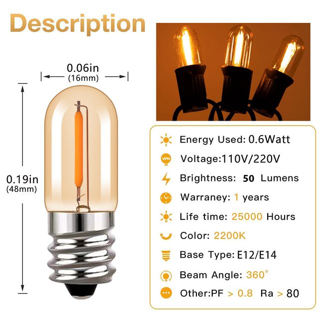 C7 Candle Lamp Led Bulb E14 220V E12 110V Tungsten Bulbs 1W Vintage  Replaceable Warm White Outdoor Garden Christmas Decoration