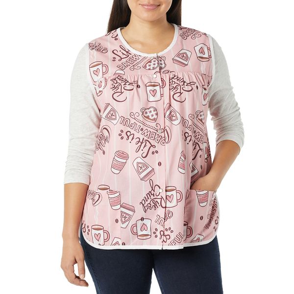 AmeriMark Easy-Care Snap Front Cobbler Aprons Vest with Two Patch Pockets Coffee 4X