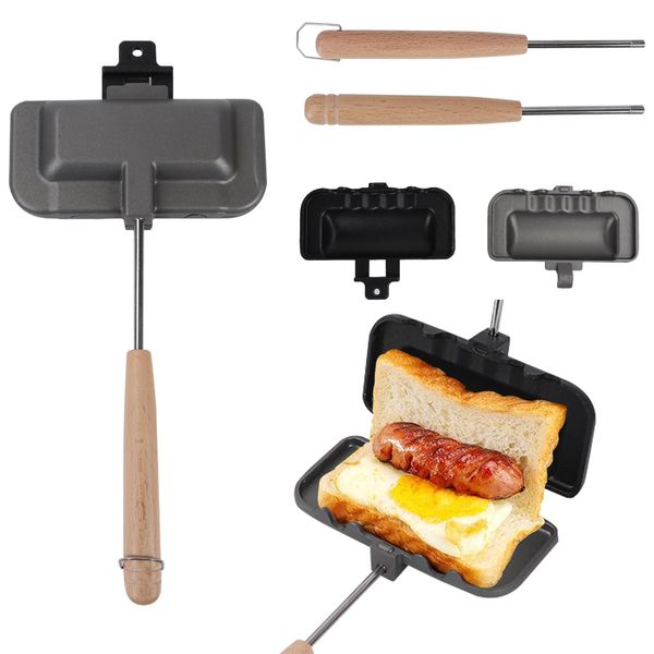 Removable Toasted Sandwich Maker Double-Sided Gas Sandwich Maker, Hand Toaster Sandwich Maker Non-Stick Grill Cheese Maker, Camping Toastie Maker For Breakfast Pancakes, Omelets, Frittatas (01)