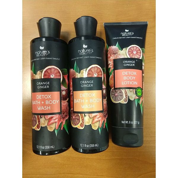 3 Pk: Nature’s Beauty Detox Bath + Body Wash Orange Ginger + Lotion E3B