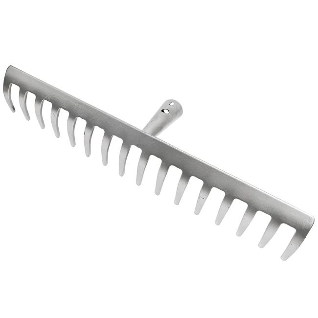 Garten Gerät Harke Rasen Boden Erde Rechen 16 Zinken Stahl Silber Gartenrechen 40,5 cm ohne Stiel