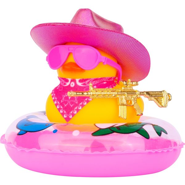 MuMyer Cowboy Ducks for Car Dashboard, Rubber Duck Car Ornaments Accessories with Mini Holographic Cowboy Hat Swim Ring Scarf Sunglasses Special Prop(Gc20)