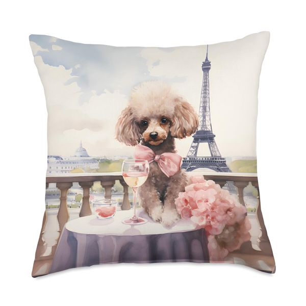 French Poodle in Paris Throw Pillow