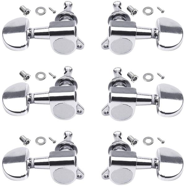 HQDeal 6PCS 3L3R Acoustic Guitar Tuning Pegs Machine Head Tuners, Knobs Tuning Keys, Wear-Resistant, Guitar String Tuning Pegs Machine, Enclosed Locking Tuners for Electric or Acoustic Guitar- Chrome