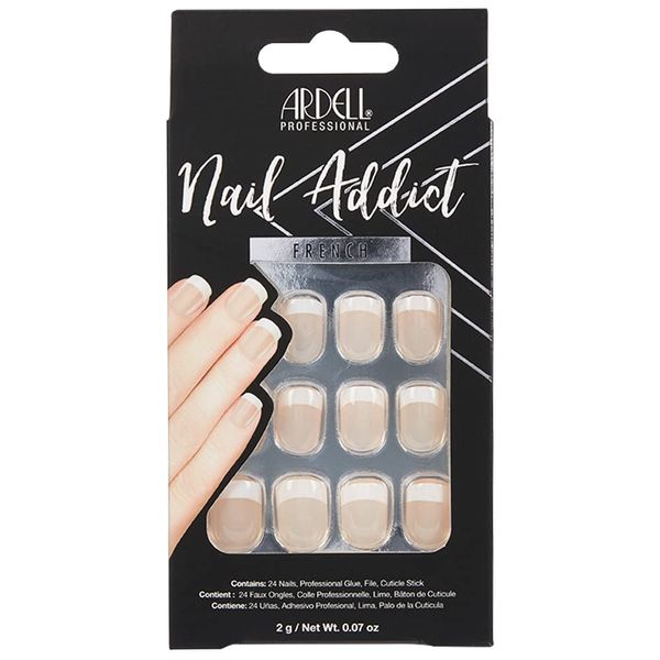 ARDELL Nail Addict – Classic French | 24 künstliche Nägel mit Kleber & Feile für schöne Fingernägel zum Aufkleben | Press On Nails, Klebenagel Set mit kurzen Tips, Fake Nails