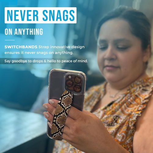 Switchbands Phone Grip Strap - Reversible Finger Holder for Phone Back, Customizable Anti-Slip Design, Wireless Charging Compatible Detachable Holder for iPhone - Gold & Red Alligator
