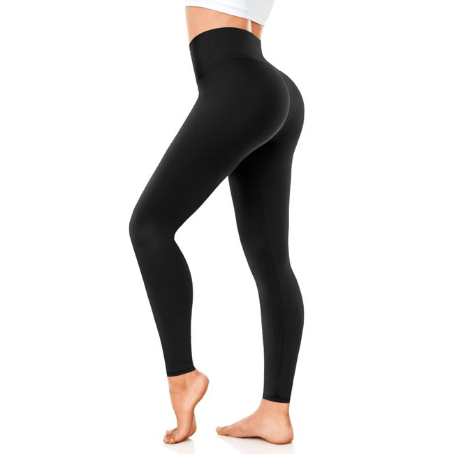 FuelMeFoot Leggings Damen High Waist Blickdicht Leggins mit Bauchkontrolle Slim Fit Angenehm Weiche Elastische Sportleggings 1 Pack-01-Schwarz S/M