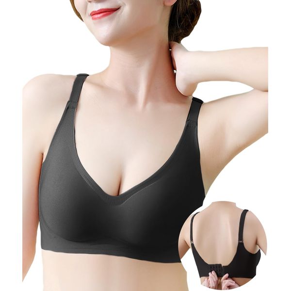 Tophana Wireless Bra, Seamless Bra, (Bust Salon Supervision, Light Like Clouds and Fog), Night Bra, Sports Bra, Yoga Bra, Underarm High Design, Black