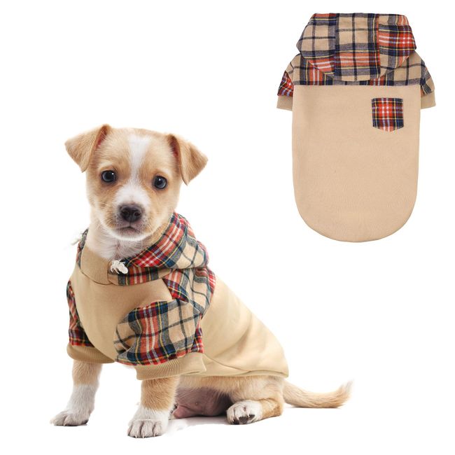 K9meme Plaid Dog Hoodie for Small Medium Large Dogs,Warm Dog Sweatshirt with Hat and Leash Hole, Dog Clothes for Puppy Bulldog XS S M L Sized Breeds Dogs, Soft Pullover Fleece Dog Sweater