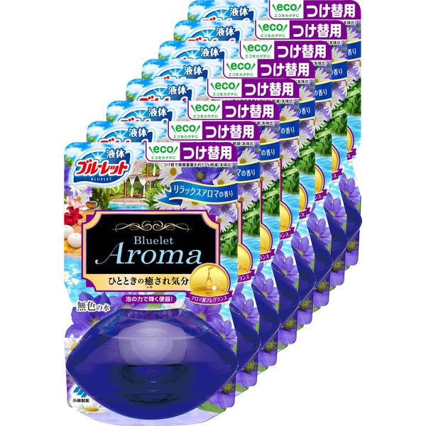 Kobayashi Pharmaceutical Liquid Bluelet Aroma Liquid Bluelet, Relax Aroma Scent, Refill 2.4 fl oz (70 ml) x 8 Pieces, Toilet Tank Aromatic Cleaner, Bulk Purchase