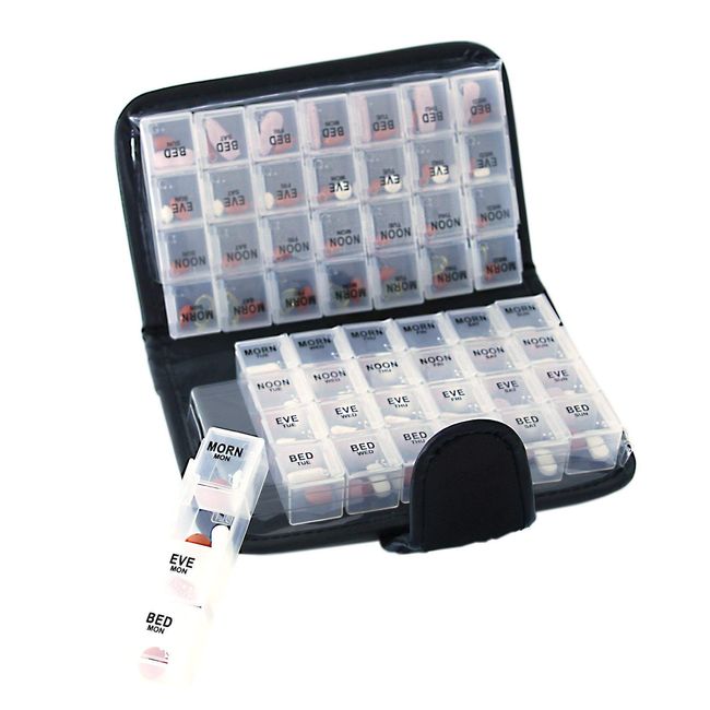 Smart Essentials 14 Day Pill & Vitamin Organizer 2 Weeks AM/PM 4 Doses a Day Travel Case Handy & Portable, Black, GM8283