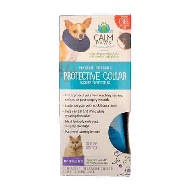 NEW CALM PAWS Pet Protective Collar Premium Inflatable XS Dog Cat & Calming Disk