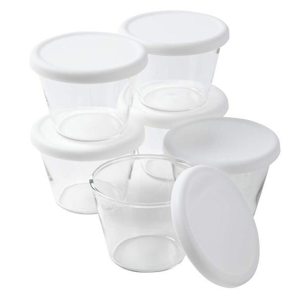 Iwaki KBT905 Pudding Cups, 5.1 fl oz (150 ml), Set of 6 with Silicone Lids, White