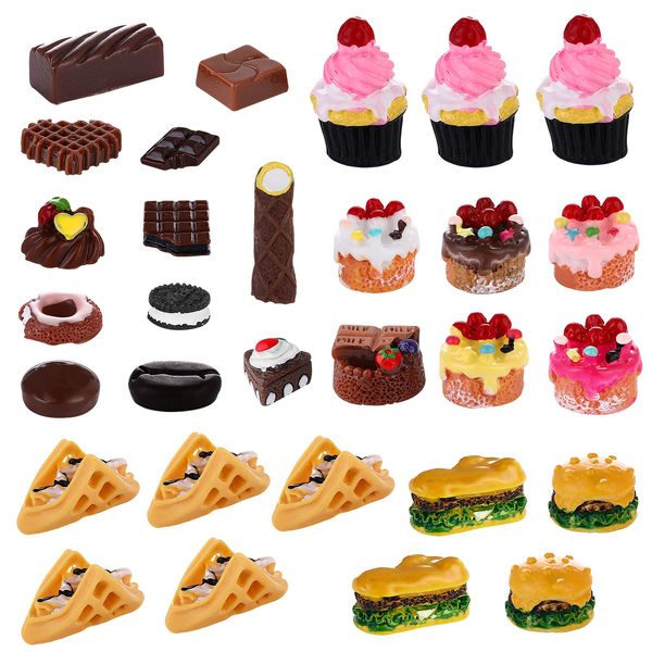 cobee Miniature Dollhouse Food Set, 30PCS Mini Hamburgers Models Mixed Resin Foods Pretend Play Food Set DIY Crafts Accessories Doll House Decor Dollhouse Accessories