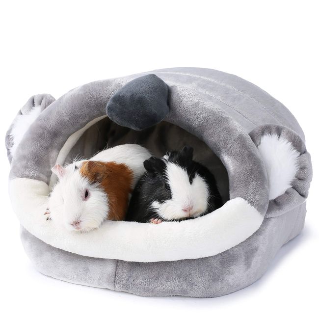 JanYoo Warm Bunny Bed for Rabbits Outdoor Cage Hideout Hut Tent Cave Tunnel Cute House Cotton Washable Winter Gray XLarge