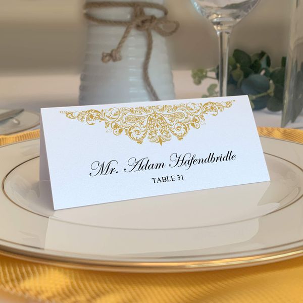 Paisley Printable Place Cards, Gold (Choose Color), Set of 60 (10 Sheets), Laser & Inkjet Printers - Wedding, Party, Dinner, and Special Events - Made in the USA