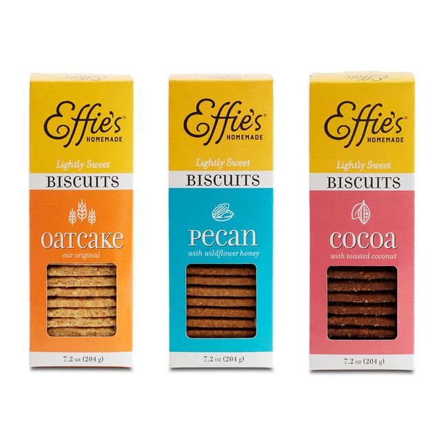 Effie's Homemade Biscuits - Variety Pack - Oatcakes, Pecan, Cocoa - 3 Pack
